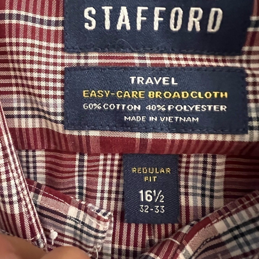 RED White and Blue Checkeed, Gingham Long Sleeve Stafford regular fit shirt - Picture 5 of 5